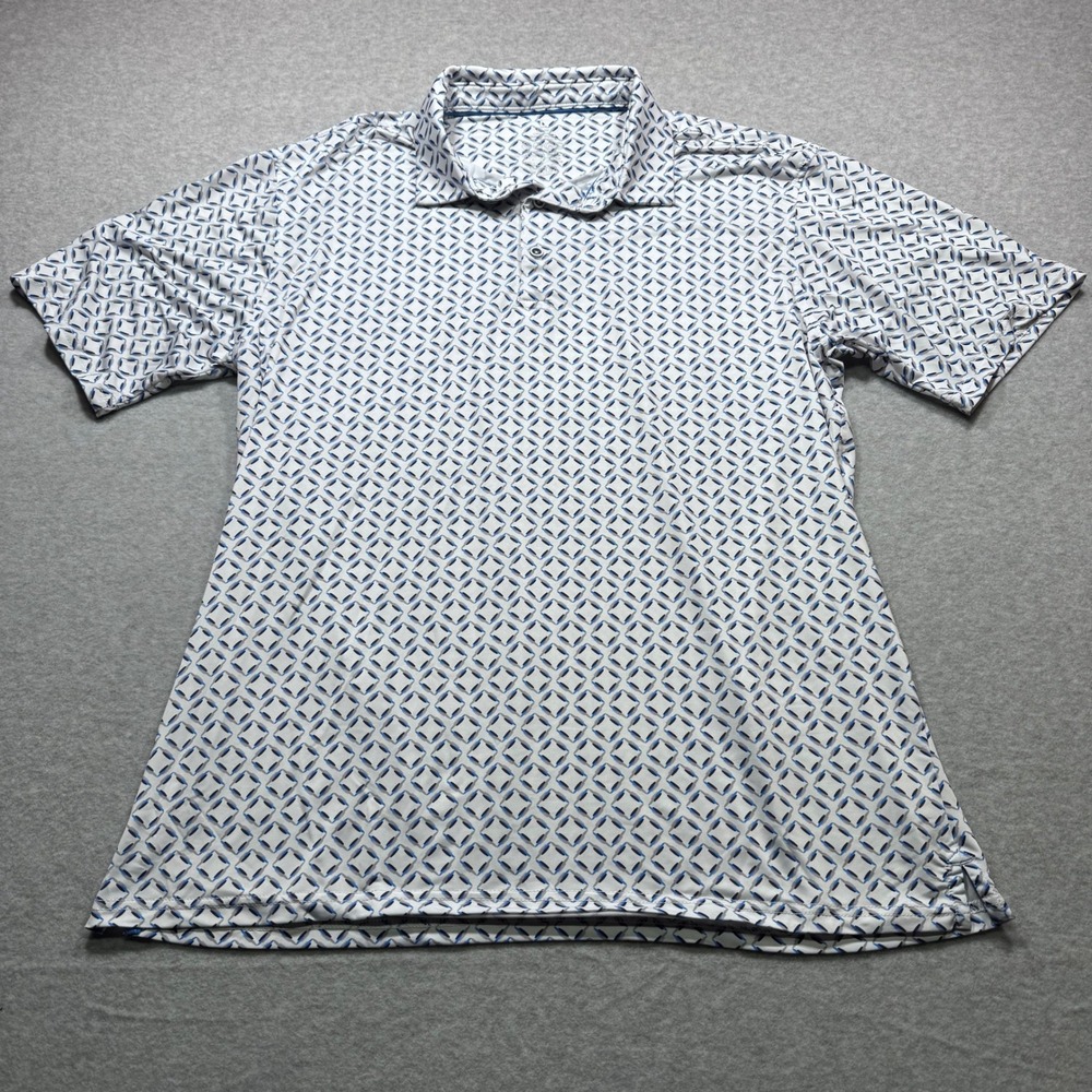 Mens Performance Polo Geometric Print Short Sleeve Golf Athletic Blue White L